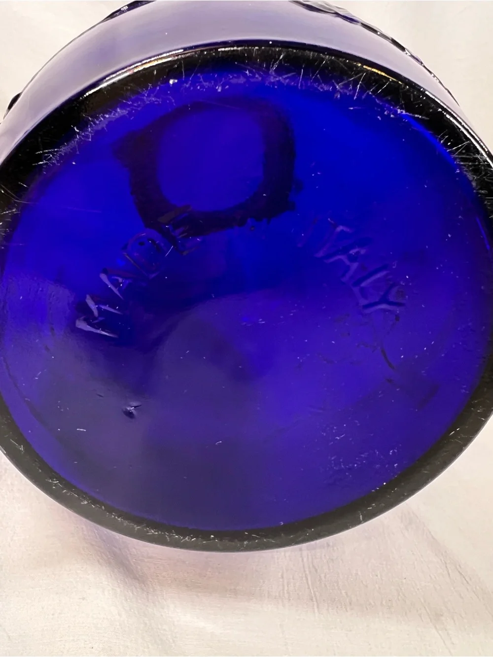 Made in Italy Cobalt Blue Glass Canister Vase with Embossed Design